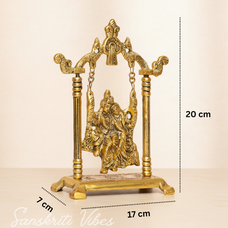 Gold Plated Radha Krishna on Swing Jhula Metal Statue for Home Decor by Kridaykraft - Retail Maharaj