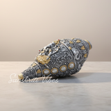 Decorative Lord Ganesha Shank Silver Toned Conch Shell for Wealth Prosperity and Good Luck Resin Ganesh Shank Showpiece for Home Decor - Retail Maharaj
