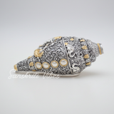 Decorative Lord Ganesha Shank Silver Toned Conch Shell for Wealth Prosperity and Good Luck Resin Ganesh Shank Showpiece for Home Decor - Retail Maharaj