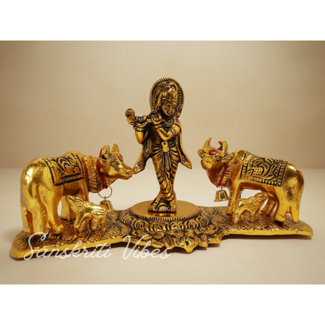 Krishna Standing with Cow Pair Decorative Showpiece for Home Decor and Gifting Polyresin 11 cm - Retail Maharaj