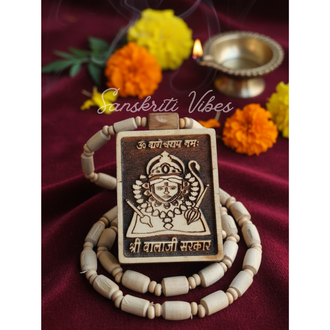 Shri Salasar Balaji Hanuman Ji Locket Tulsi Mala | 24 Inches | Cylindrical Tulsi Beads - Retail Maharaj
