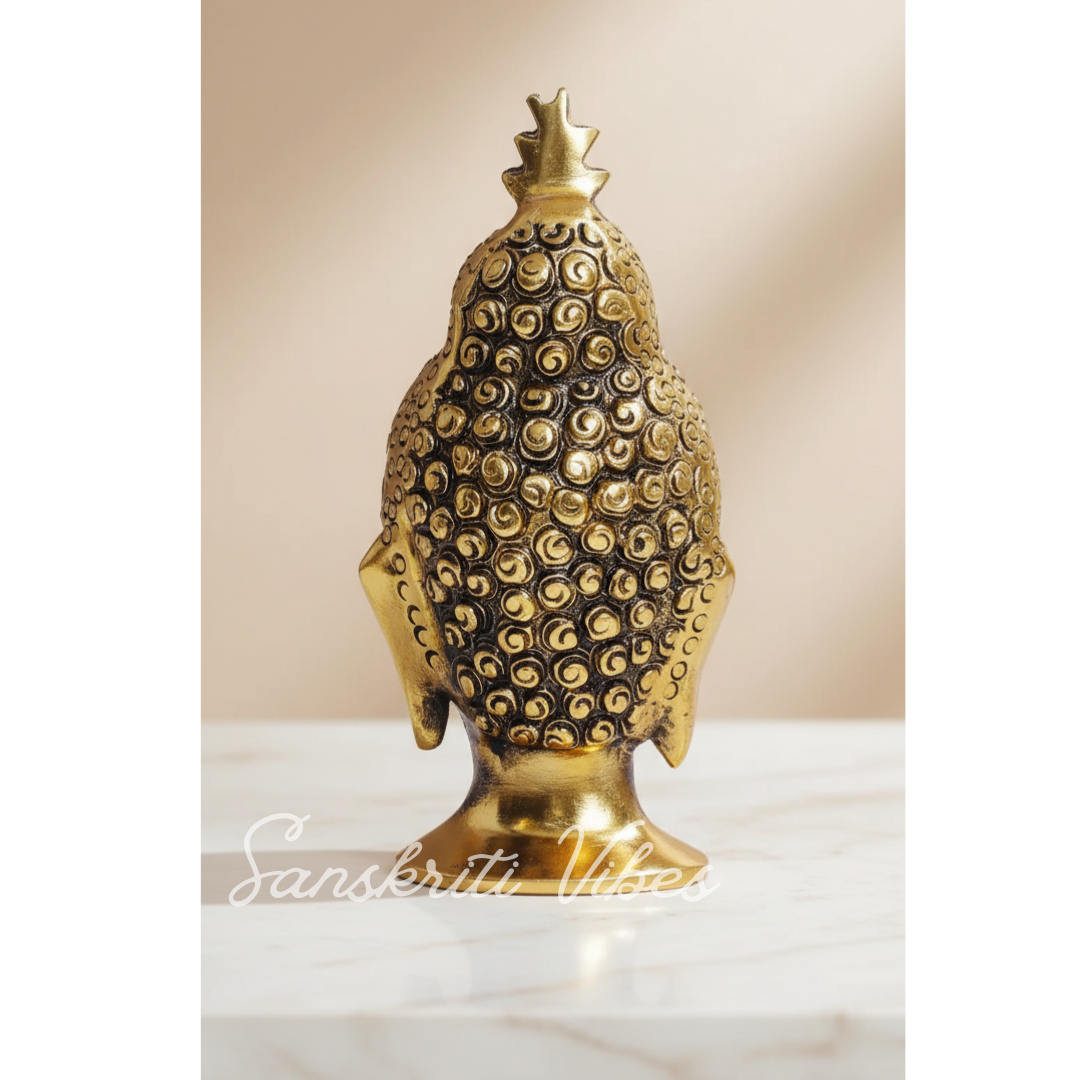 Lord Gautam Buddha Metal Statue Beautiful Gold Antique Finishing Meditation Buddha Head Murti Religious Idols For Home - Retail Maharaj