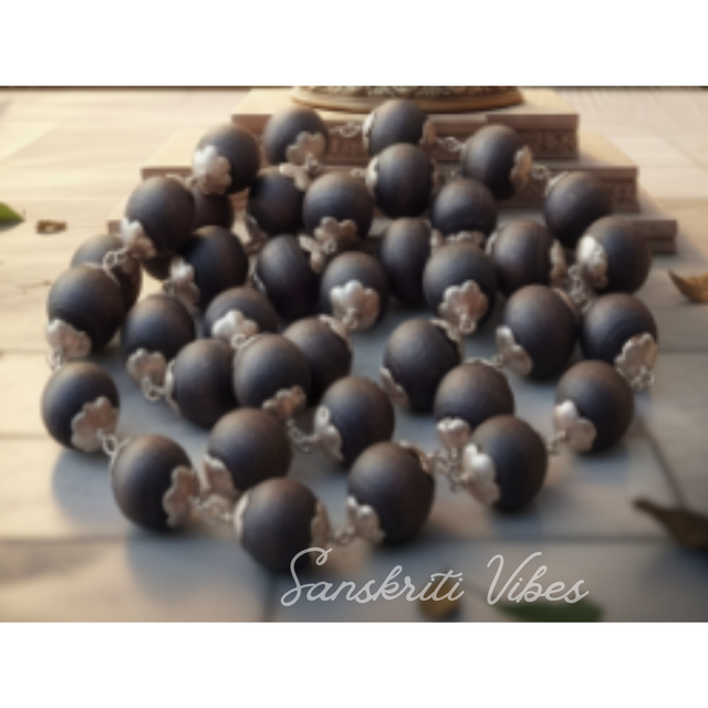 Handcrafted 92.5 Silver Shyama Tulsi Kanthi Mala with Flower Silver Cap – Traditional Vaishnav Tulsi Necklace for Spiritual Protection - Retail Maharaj