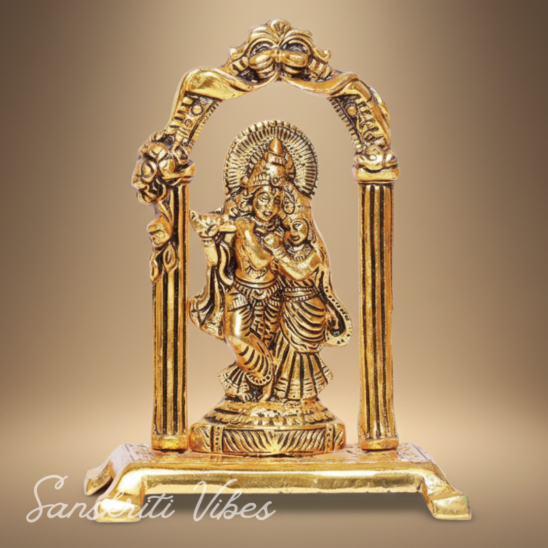 Radha Krishna Metal Idol Gold Antique Finish for Pooja and Home Decor - Retail Maharaj