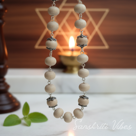 Sterling Silver Original Tulsi Mala – 20 Inch Spiritual Necklace with 10 mm Beads, 92.5% Pure Silver, 22 gm - Retail Maharaj