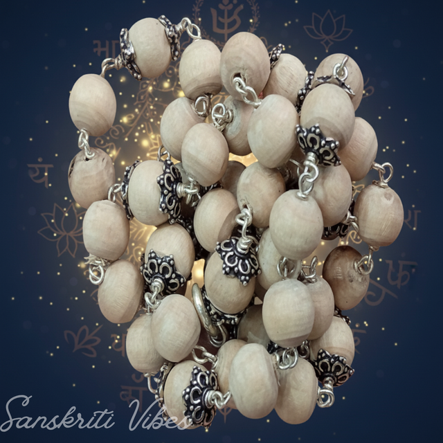 Sterling Silver Original Tulsi Mala – 20 Inch Spiritual Necklace with 10 mm Beads, 92.5% Pure Silver, 22 gm - Retail Maharaj