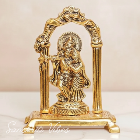 Radha Krishna Metal Idol Gold Antique Finish for Pooja and Home Decor - Retail Maharaj