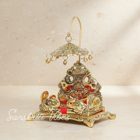 Metal Laddu Gopal Singhasan – Decorative Krishna Idol Pooja Accessories for Home & Temple Decor - Retail Maharaj