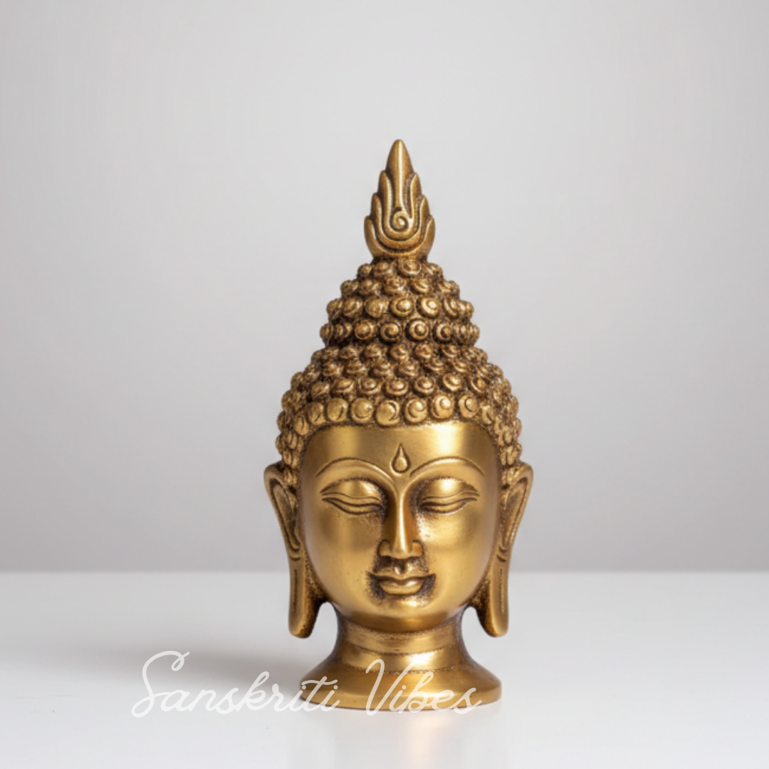 Lord Gautam Buddha Metal Statue Beautiful Gold Antique Finishing Meditation Buddha Head Murti Religious Idols For Home - Retail Maharaj
