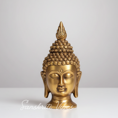 Lord Gautam Buddha Metal Statue Beautiful Gold Antique Finishing Meditation Buddha Head Murti Religious Idols For Home - Retail Maharaj
