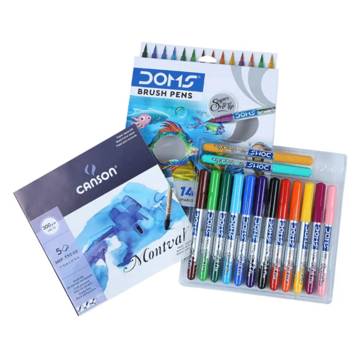 DOMS 14 Shades Brush Pen Set with Super Soft Tip and Watercolor Effect - Retail Maharaj