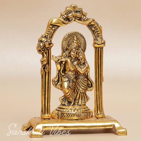 Radha Krishna Metal Idol Gold Antique Finish for Pooja and Home Decor - Retail Maharaj