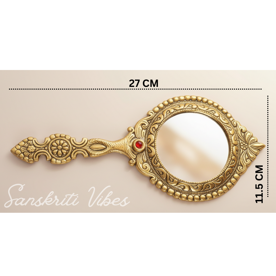 Beautifully Round Shape Hand Mirror for Makeup Decorative Handheld Mirror - Retail Maharaj