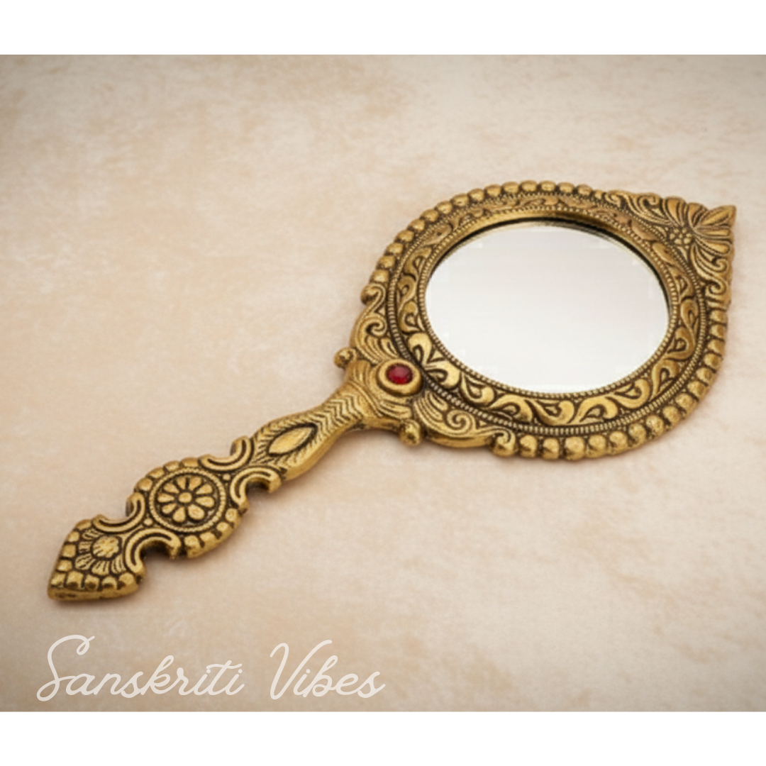 Beautifully Round Shape Hand Mirror for Makeup Decorative Handheld Mirror - Retail Maharaj