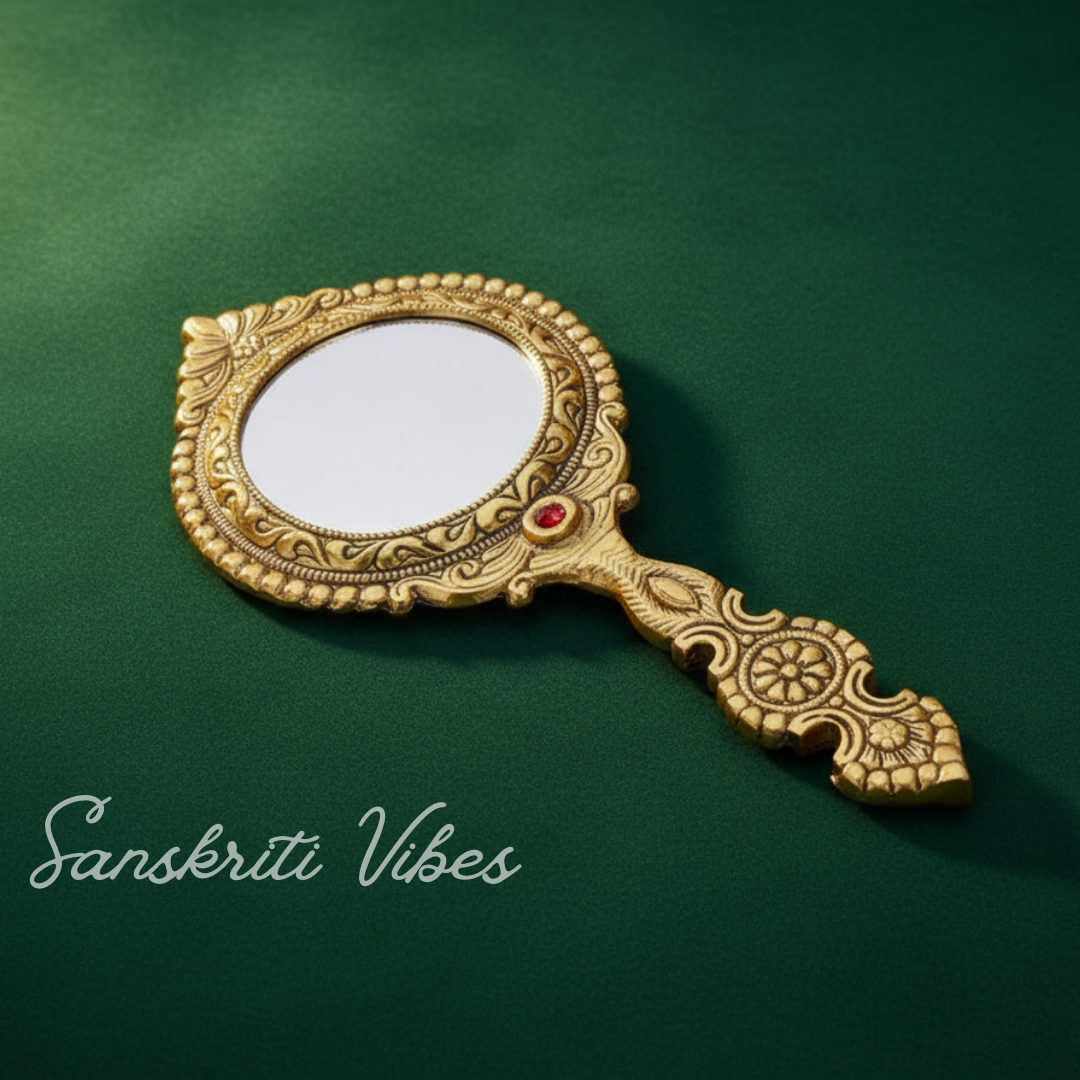Beautifully Round Shape Hand Mirror for Makeup Decorative Handheld Mirror - Retail Maharaj