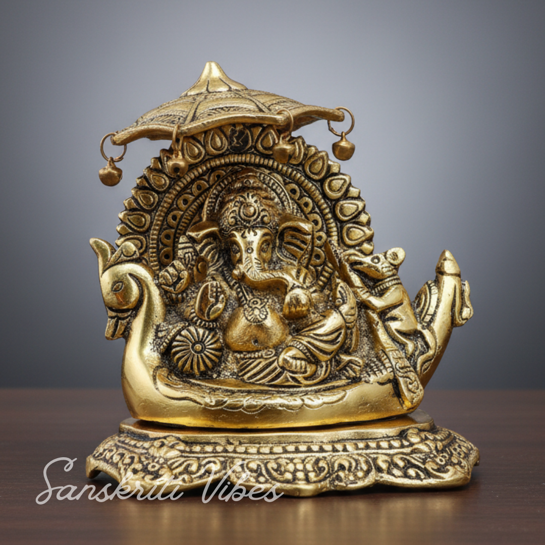 Metal Ganesh Statue Sitting on Boat Aluminium Ganesha Decorative Showpiece for Home Decor and Auspicious Gifting - Retail Maharaj