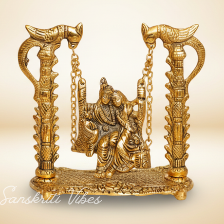 Radha Krishna on Swing Jhula Gold Plated Metal Idol for Home Decor and Gifting - Retail Maharaj