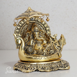 Metal Ganesh Statue Sitting on Boat Aluminium Ganesha Decorative Showpiece for Home Decor and Auspicious Gifting - Retail Maharaj