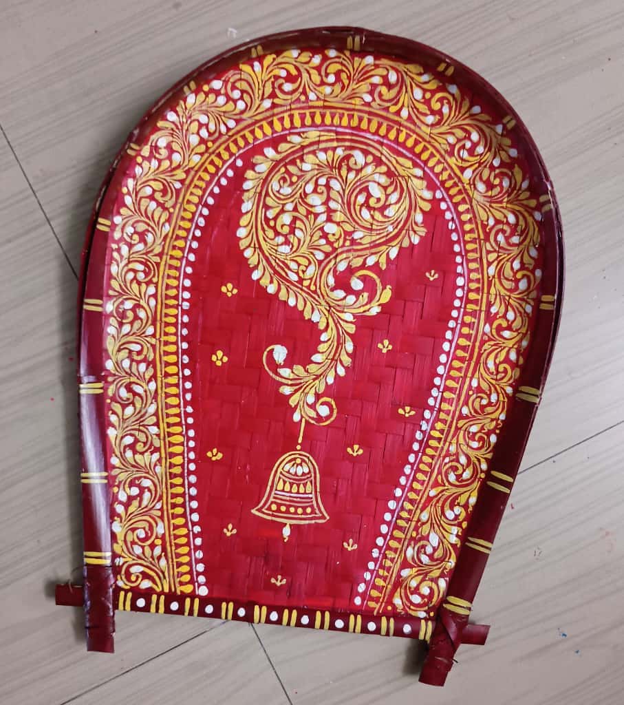 Premium Authentic Hand-Painted Bamboo Kulo (14×11 Inch) – Bengali Borondala Platter for Wedding Rituals & Decor