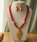 Premium Authentic Dokra & Red Agate Beaded Necklace Set with Matching Earrings | Handmade Tribal Gemstone Statement Jewelry