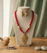 Premium Authentic Dokra & Red Agate Beaded Necklace Set with Matching Earrings | Handmade Tribal Gemstone Statement Jewelry