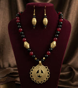 Premium Authentic Dokra & Black and Red Beaded Necklace Set with Matching Earrings | Handmade Tribal Statement Jewelry
