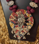 Premium Vintage Bloom Afghani Thread Necklace Set – Maroon & Silver | Handmade Bohemian Tribal Statement Jewelry