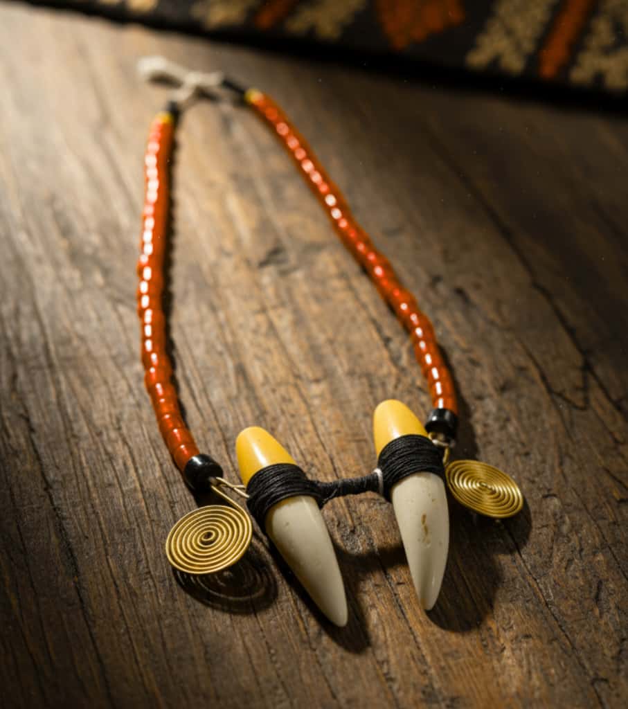 Premium Authentic Handmade Naga "Tiger Teeth" Warrior Necklace – Rare Tribal Brass & Red Bead Neckpiece | Northeast India Tribal Statement Jewelry