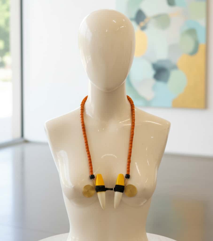Premium Authentic Handmade Naga "Tiger Teeth" Warrior Necklace – Rare Tribal Brass & Red Bead Neckpiece | Northeast India Tribal Statement Jewelry