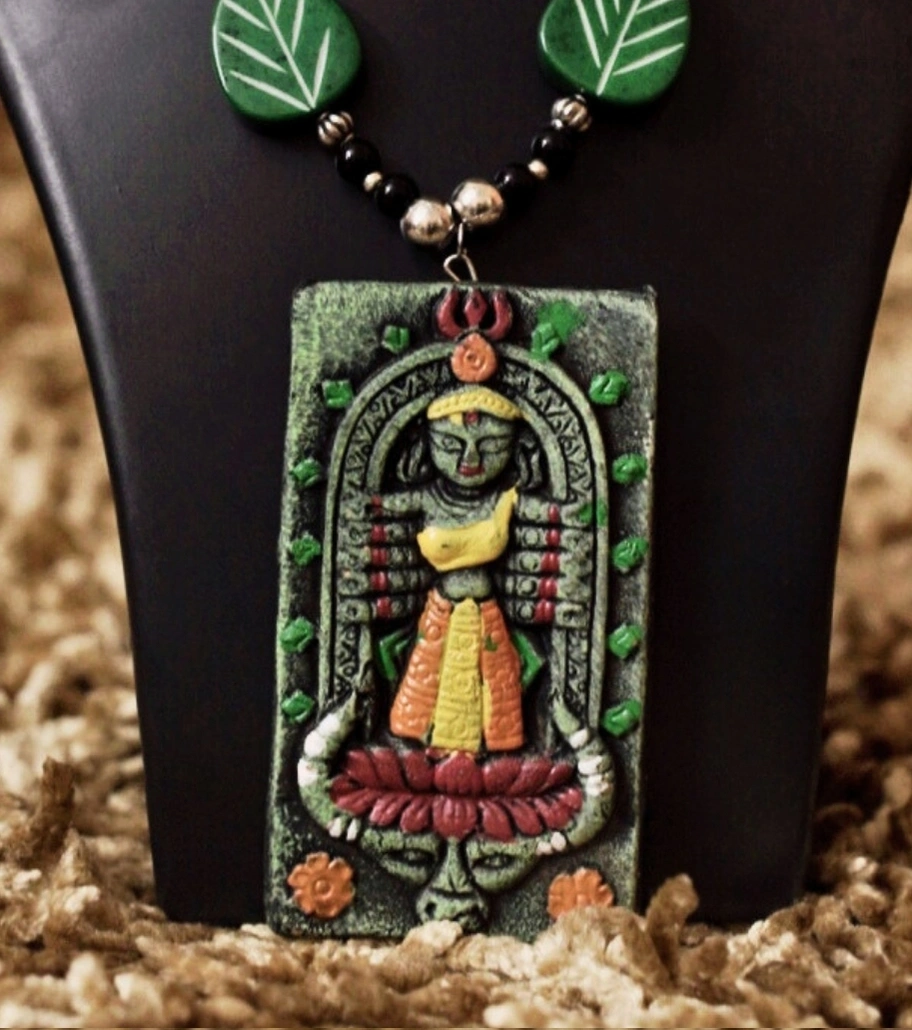 Premium Handmade Terracotta Jewelry – Verdant Devi Tribal Necklace Set with Matching Earrings | Eco-Friendly Ethnic Statement Jewelry