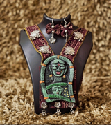 Premium Handmade Mixed Media Jewelry – Tribal Muse Statement Necklace Set (Green & Maroon) | Bohemian Tribal Art Jewelry