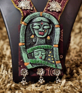 Premium Handmade Mixed Media Jewelry – Tribal Muse Statement Necklace Set (Green & Maroon) | Bohemian Tribal Art Jewelry