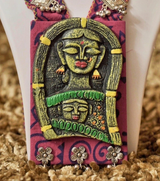 Premium Handmade Mixed Media Jewelry – Tribal Muse Statement Necklace Set (Magenta & Green) | Bohemian Tribal Art Jewelry