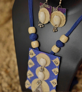 Premium Handmade Mixed Media Jewelry – Tribal Essence Jute Cowrie Necklace Set (Indigo Blue Edition) | Bohemian Tribal Statement Jewelry