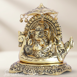 Metal Ganesh Statue Sitting on Boat Aluminium Ganesha Decorative Showpiece for Home Decor and Auspicious Gifting - Retail Maharaj