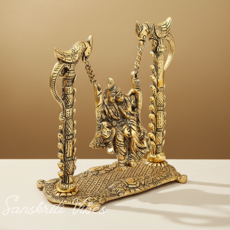 Radha Krishna on Swing Jhula Gold Plated Metal Idol for Home Decor and Gifting - Retail Maharaj