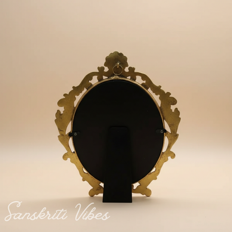 Gold Plated Table Mirror for Gift, Festival Gift, Birthday, Anniversary, Wedding (Floor Mount, Oval, Framed) - Retail Maharaj