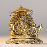 Metal Ganesh Statue Sitting on Boat Aluminium Ganesha Decorative Showpiece for Home Decor and Auspicious Gifting - Retail Maharaj