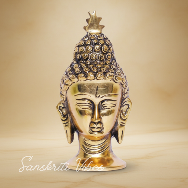 Lord Gautam Buddha Metal Statue Beautiful Gold Antique Finishing Meditation Buddha Head Murti Religious Idols For Home - Retail Maharaj