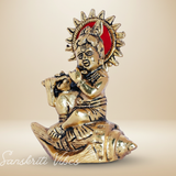 Metal Krishna Statue Bal Laddu Gopal Playing Flute Decorative Showpiece 11.5 cm Aluminium Idol - Retail Maharaj
