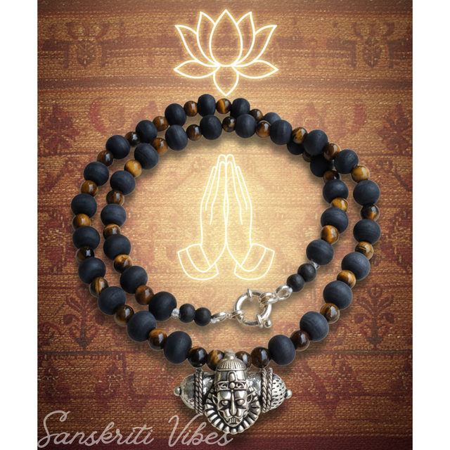 God Narasimha Strong Kavach Silver Tulsi Beads Mala with Tiger Ball Kanthi – 20 Inch 92.5% Pure Silver Spiritual Jewelry - Retail Maharaj