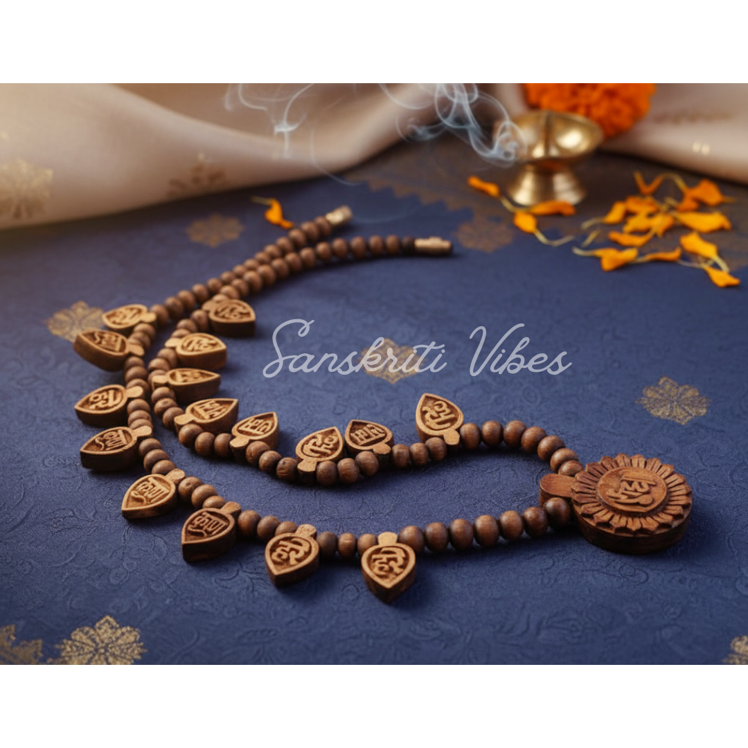 Hare Ram Hare Krishna Carving Mala with Radha Locket – Handcrafted Sacred Tulsi Beads Mala for Devotion - Retail Maharaj