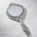 Beautifully Carved Round Shape Hand Mirror for Makeup Decorative Handheld Mirror - Retail Maharaj