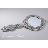 Beautifully Carved Round Shape Hand Mirror for Makeup Decorative Handheld Mirror - Retail Maharaj