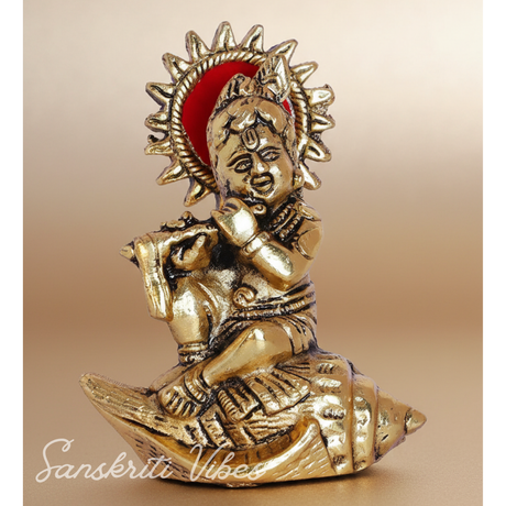 Metal Krishna Statue Bal Laddu Gopal Playing Flute Decorative Showpiece 11.5 cm Aluminium Idol - Retail Maharaj