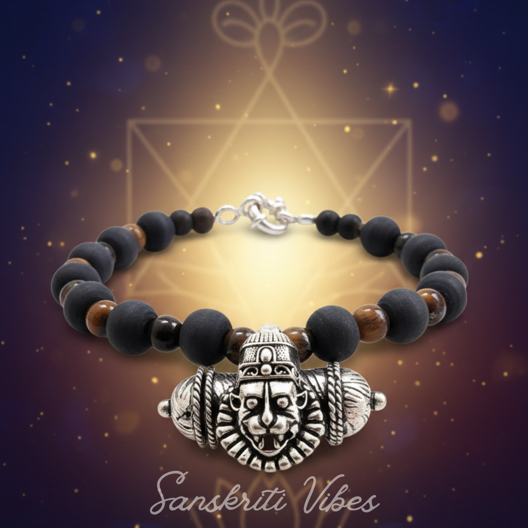 Original Tulsi with Tiger Ball Special Narasimha Strong Kavach Silver Bracelet – 92.5% Pure Silver Spiritual Jewelry - Retail Maharaj