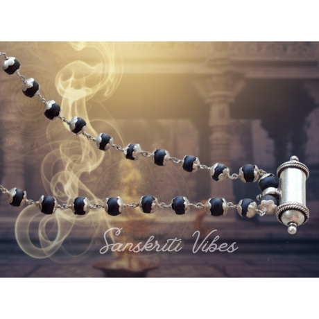 Buy Silver Narasimha Kavach Tulsi Mala Online – 8 mm Black Tulsi Beads with 92.5% Pure Silver - Retail Maharaj