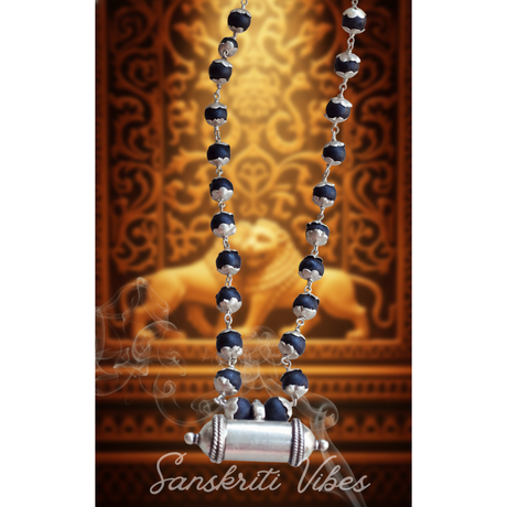 Buy Silver Narasimha Kavach Tulsi Mala Online – 8 mm Black Tulsi Beads with 92.5% Pure Silver - Retail Maharaj