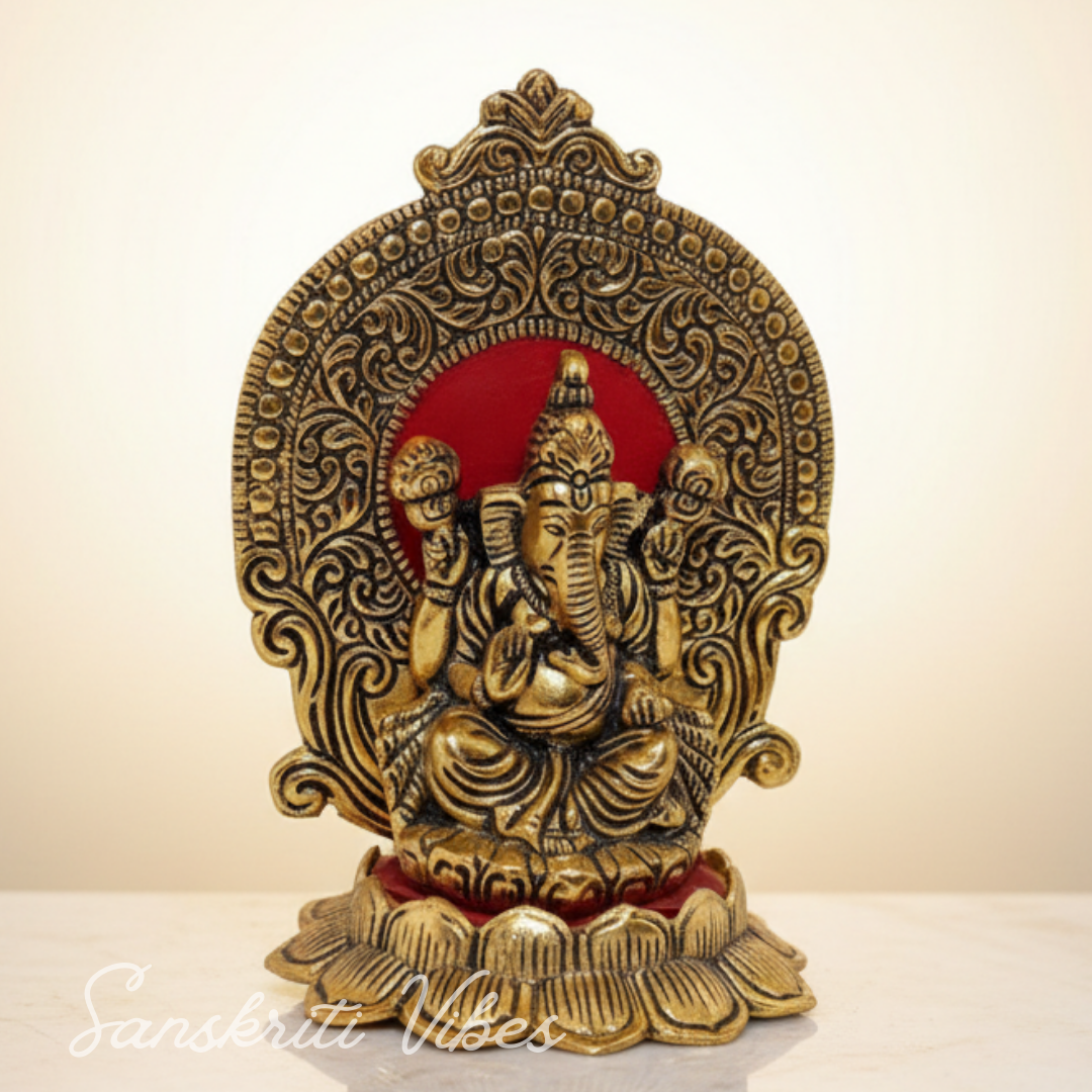 Golden Kamal Ganesha Decorative Showpiece Aluminium Ganesh Idol for Home Decor and Auspicious Gifting 16 cm - Retail Maharaj