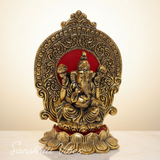 Golden Kamal Ganesha Decorative Showpiece Aluminium Ganesh Idol for Home Decor and Auspicious Gifting 16 cm - Retail Maharaj